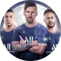 Kulatý jedlý obrázek na dort – Messi, Neymar, MPappé (modrá, bílá, červená)