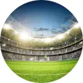 Kulatý jedlý obrázek na dort – Fotbalový stadion (zelená, modrá, bílá)