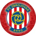 Kulatý jedlý obrázek na dort – Zbrojovka Brno, znak a silueta města (červená, modrá, bílá)