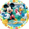 Kulatý jedlý obrázek na dort – Mickey a kačer Donald, Gamer (modrá, červená, zelená)