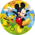 Kulatý jedlý obrázek na dort – Mickey a Pluto (žlutá, červená, zelená)