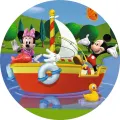 Kulatý jedlý obrázek na dort – Mickey a Minnie, Na lodi (modrá, červená, zelená)