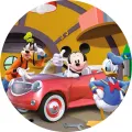 Kulatý jedlý obrázek na dort – Mickey Mouse, Auto (červená, žlutá, modrá)