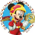 Kulatý jedlý obrázek na dort – Mickey Mouse, Závodník (červená, žlutá, modrá)