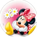 Kulatý jedlý obrázek na dort – Minnie, Květinka (růžová, červená, bílá)