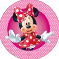 Kulatý jedlý obrázek na dort – Minnie, Puntíky (růžová, červená, bílá)