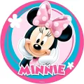 Kulatý jedlý obrázek na dort – Minnie, Zakoukaná (růžová, tyrkysová, bílá)