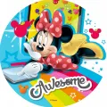 Kulatý jedlý obrázek na dort – Minnie, Awesome (tyrkysová, červená, žlutá)