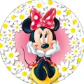 Kulatý jedlý obrázek na dort – Minnie, Kopretiny (růžová, červená, bílá)