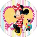 Kulatý jedlý obrázek na dort – Minnie, Srdíčko (růžová, červená, žlutá)