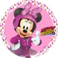 Kulatý jedlý obrázek na dort – Minnie, Závodnice (růžová, bílá, fialová)