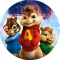 Kulatý jedlý obrázek na dort – Alvin a Chipmunkové, New (modrá, červená, zelená)