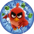 Kulatý jedlý obrázek na dort – Angry Birds, Ruďoch a výbuch prasátek (červená, modrá, zelená)