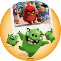Kulatý jedlý obrázek na dort – Angry Birds, zelené prasátko s fotografií (zelená, žlutá, červená)