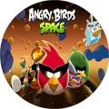 Kulatý jedlý obrázek na dort – Angry Birds, Space vesmírná parta na asteroidu (černá, červená, hnědá)
