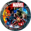 Kulatý jedlý obrázek na dort – Avengers, Marvel (červená, modrá, šedá)