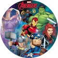 Kulatý jedlý obrázek na dort – Avengers, Doctor Strange, Thanos a vesmír (modrá, červená, zelená)