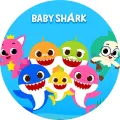 Kulatý jedlý obrázek na dort – Baby Shark, rodinka a lištička Pinkfong (modrá, žlutá, růžová)