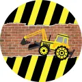 Kulatý jedlý obrázek na dort – Bagr, Pruhy (žlutá, černá, hnědá)