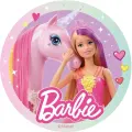 Kulatý jedlý obrázek na dort – Barbie, Unicorn (růžová, fialová, bílá)