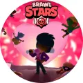 Kulatý jedlý obrázek na dort – Brawl Stars, Bibi s pálkou a růžové srdce (růžová, fialová, černá)