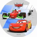 Kulatý jedlý obrázek na dort – Cars, Blesk McQueen a Francesco Bernoulli (červená, šedá, zelená)