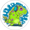 Kulatý jedlý obrázek na dort – Crazy Dinosaurus (zelená, modrá, fialová)