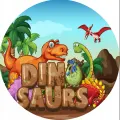 Kulatý jedlý obrázek na dort – Dinosauři, kamenný nápis a líhnoucí se mládě (zelená, modrá, hnědá)