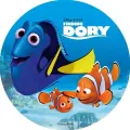 Kulatý jedlý obrázek na dort – Hledá se Dory, Dory, Nemo a Marlin u dna (modrá, tyrkysová, žlutá)