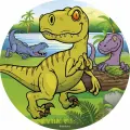 Kulatý jedlý obrázek na dort – Dinosaurek (zelená, žlutá, modrá)