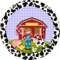 Kulatý jedlý obrázek na dort – Farmář a zvířátka (červená, zelená, černá)
