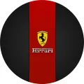 Kulatý jedlý obrázek na dort – Ferrari, erb na pruhu s karbonovým pozadím (červená, černá, žlutá)