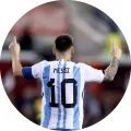 Kulatý jedlý obrázek na dort – Lionel Messi, fotbal (modrá, bílá, černá)