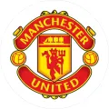 Kulatý jedlý obrázek na dort – Fotbal Manchester logo (červená, žlutá, černá)