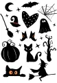 Obdélníkový jedlý papír k výřezu – Halloween, černé siluety s duchem a kočkou (černá, bílá)