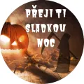 Kulatý jedlý obrázek na dort – Halloween, Smrtka a Přeji ti sladkou noc (černá, žlutá, hnědá)