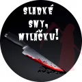 Kulatý jedlý obrázek na dort – Halloween, Krvavý nůž a silueta smrtky (černá, červená, bílá)