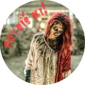 Kulatý jedlý obrázek na dort – Halloween, Zombie a nápis Chybíš mi (červená, bílá, černá)