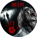 Kulatý jedlý obrázek na dort – Halloween, křičící tvář a krvavý nápis HELP (černá, červená, bílá)