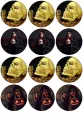 List jedlých koleček na cupcakes – Halloween, čarodějky v kápích a zlatá lebka (černá, žlutá, červená)