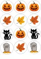 List jedlých koleček na cupcakes – Halloween, dýně, listí a náhrobky RIP (žlutá, černá, šedá)