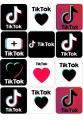List jedlých koleček na cupcakes – TikTok, sada čtverců s neonovými notami (černá, bílá, růžová)