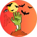 Kulatý jedlý obrázek na dort – Halloween, zelená ruka ze země a pavouk (červená, zelená, černá)
