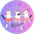 Kulatý jedlý obrázek na dort – Kočičky na disco (fialová, růžová, bílá)