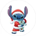 Kulatý jedlý obrázek na dort – Lilo & Stitch, Stitch s panenkou Scrump (modrá, červená, bílá)