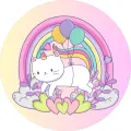 Kulatý jedlý obrázek na dort – Kočička unicorn (růžová, bílá, duhová)