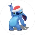 Kulatý jedlý obrázek na dort – Lilo & Stitch, tančící Stitch v čepici (modrá, červená, bílá)