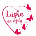 Kulatý jedlý obrázek na dort – Láska na vždy (růžová, červená, bílá)
