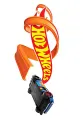 Obdélníkový jedlý obrázek na dort – Hot Wheels, modré auto ve spirálové smyčce (červená, žlutá, modrá)
