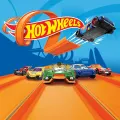 Obdélníkový jedlý obrázek na dort – Hot Wheels, zelený sporťák a závoďáci na trati (žlutá, modrá, červená)